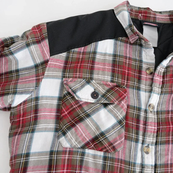 Vintage Dickies Red And Green Plaid Quilt Lined Outdoor Button Up Shacket Large - Picture 10 of 12